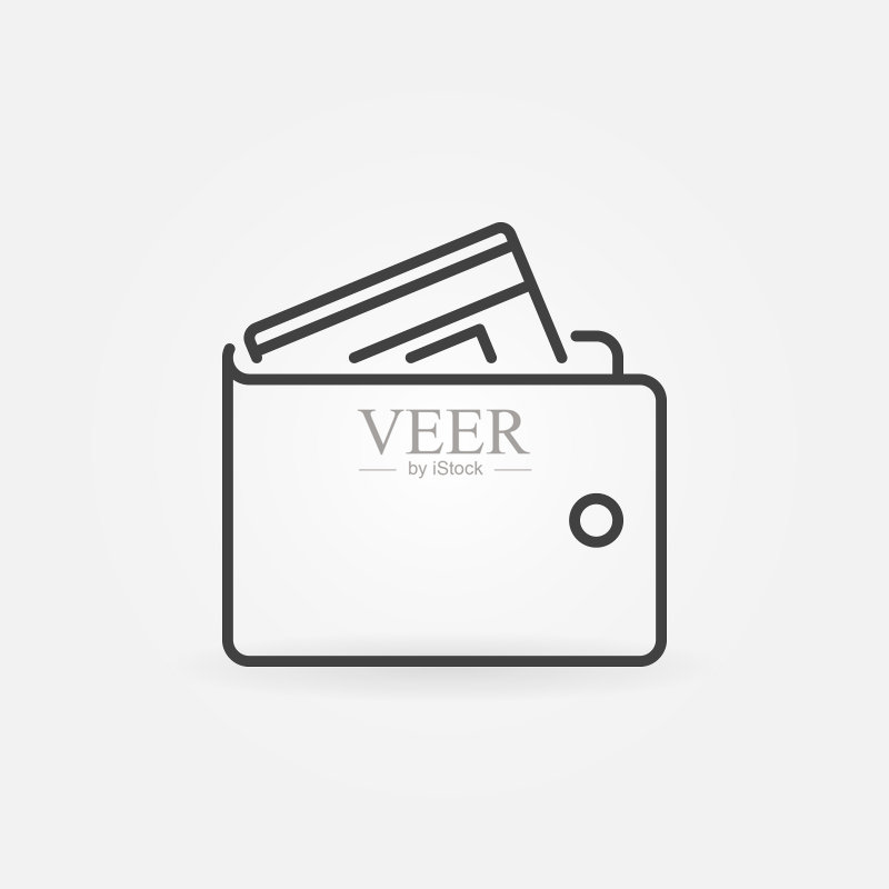 带信用卡的钱包细线风格矢量图标图标素材