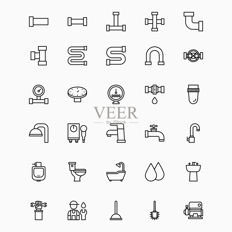 水管图标集,水管工矢量图,水务插图图标素材