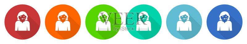 呼叫中心图标集扁平设计矢量图(6种颜色选项,适用于网页设计和移动应用)图标素材