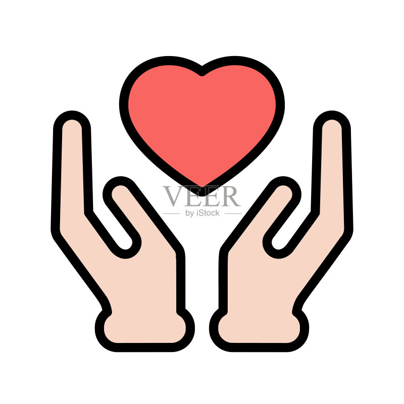 手捧爱心线性彩色图标图标素材