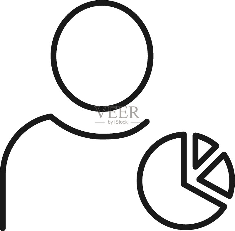 爱好、职业和商业概念。网站、广告、应用、商店的简约标志。可编辑笔触。无脸人制作饼图的矢量线条图标图标素材
