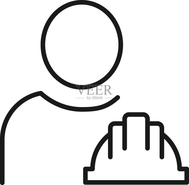 建筑工人头盔矢量线图标,兴趣职业商业概念图标素材
