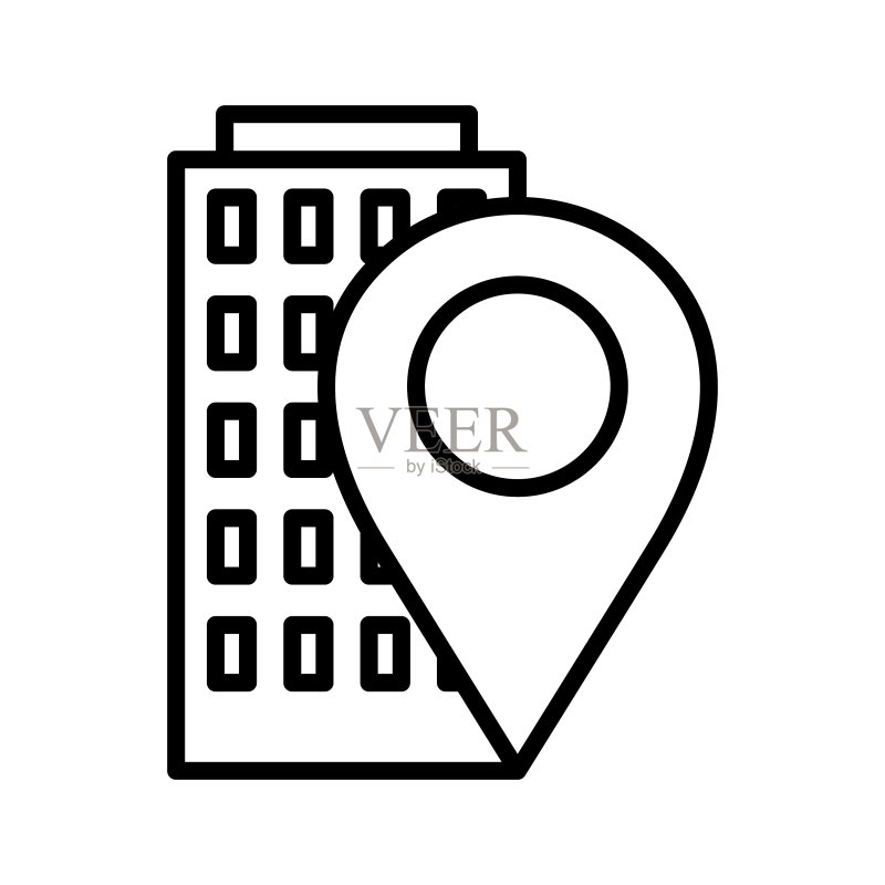 商业位置图标办公楼和地图图标素材