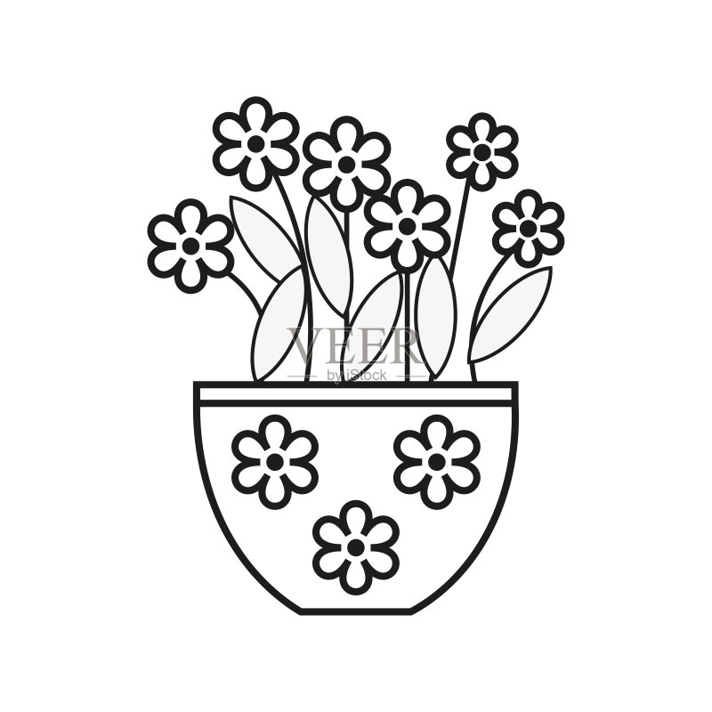 花盆图标:简约自然花卉背景植物叶子标志矢量图图标素材