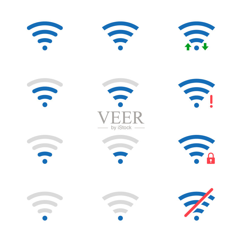 WiFi图标集。无线网络标志。热点矢量集合插图图标素材