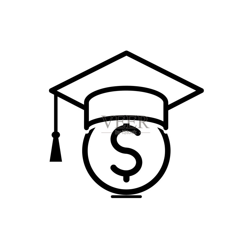 奖学金黑线符号标志美元硬币图标素材