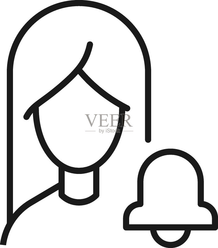 女性的职业、工作、爱好:黑色细线轮廓标志,女性摇铃的矢量单色线条图标图标素材