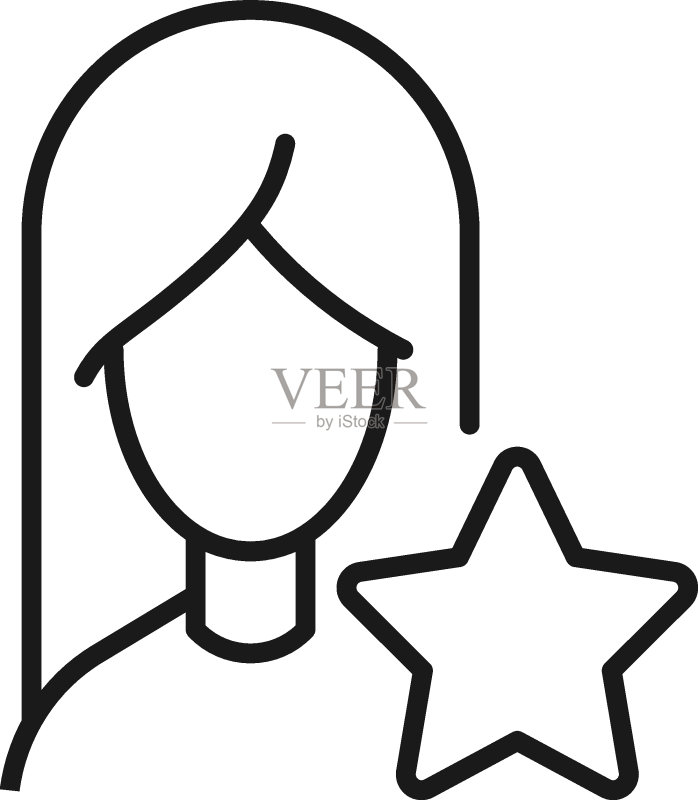 女性的职业、爱好:星星,黑色细线轮廓标志。可编辑笔画矢量单色线条图标图标素材