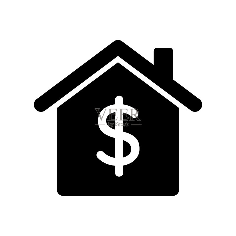 白色背景上的房屋金钱图标图标素材