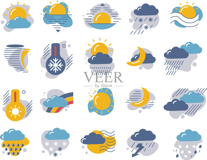 天气符号:太阳、云、雨和月亮图标素材