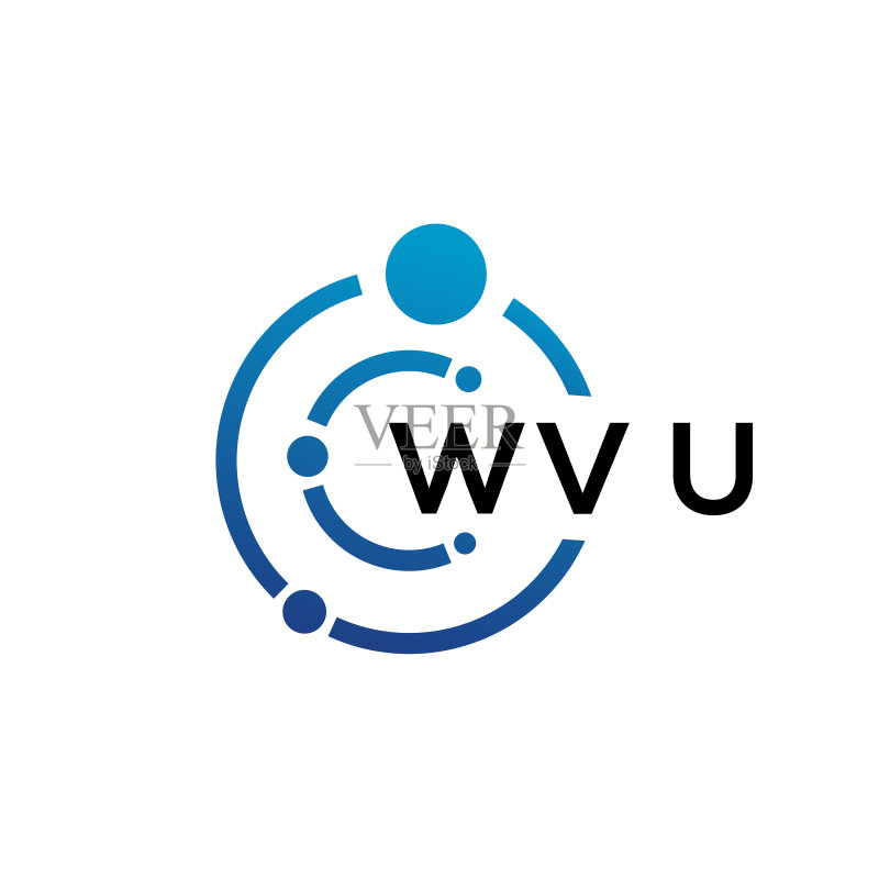 白色背景上的 WVU 字母科技标志设计图标素材