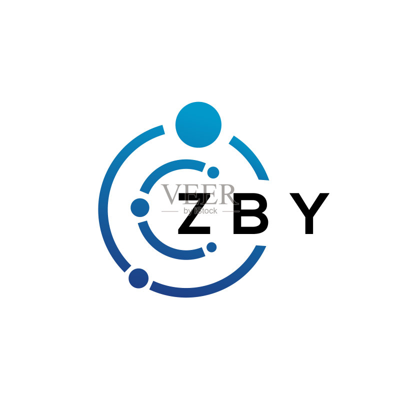 白色背景上的ZBY字母科技标志设计图标素材