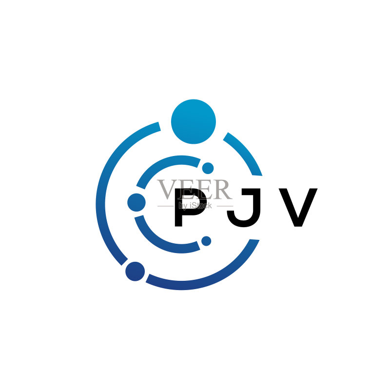 白色背景上的pjv字母技术logo设计图标素材
