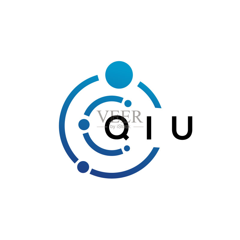 白色背景上的QIU字母科技标志设计图标素材