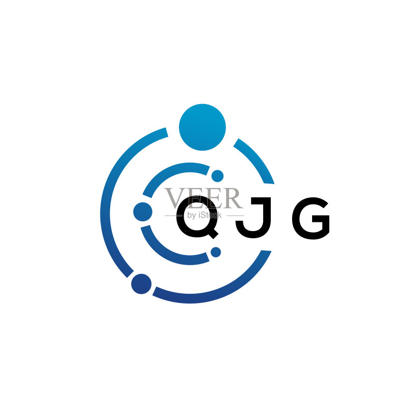 白色背景上的QJG字母科技标志设计图标素材