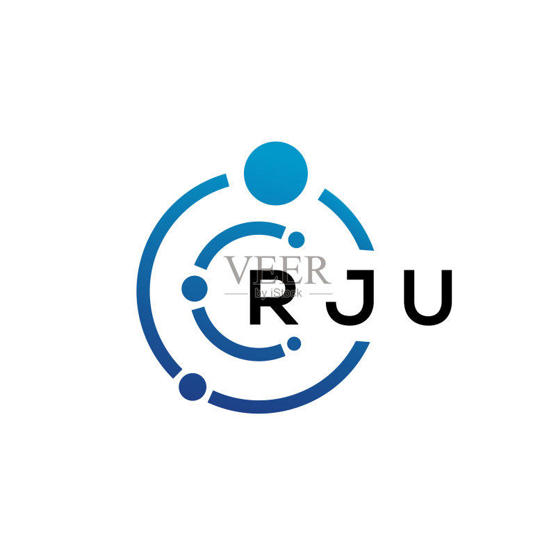 白色背景上的RJU字母科技标志设计图标素材