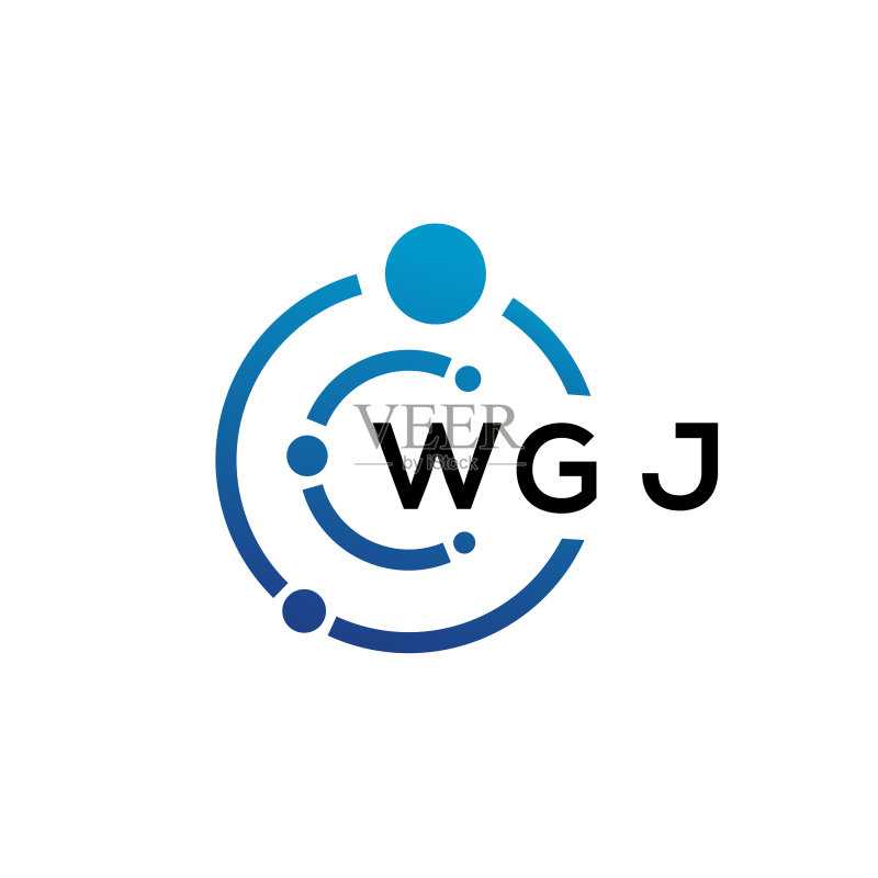 白色背景上的WGJ字母科技标志设计图标素材