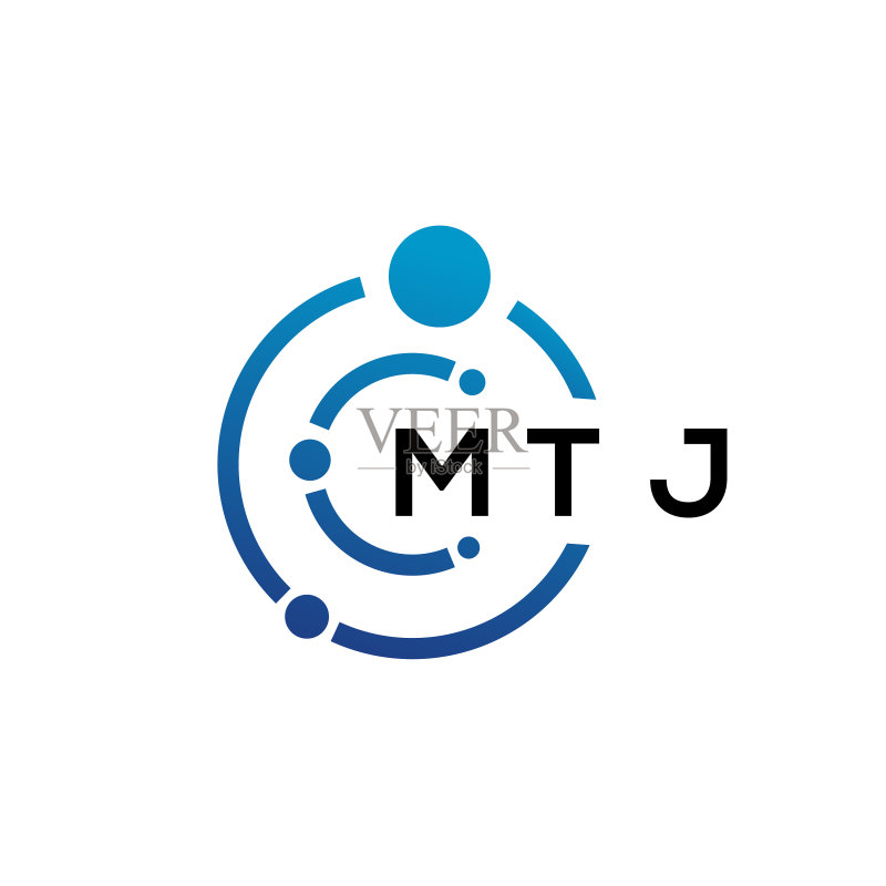 白色背景上的MTJ字母科技标志设计图标素材
