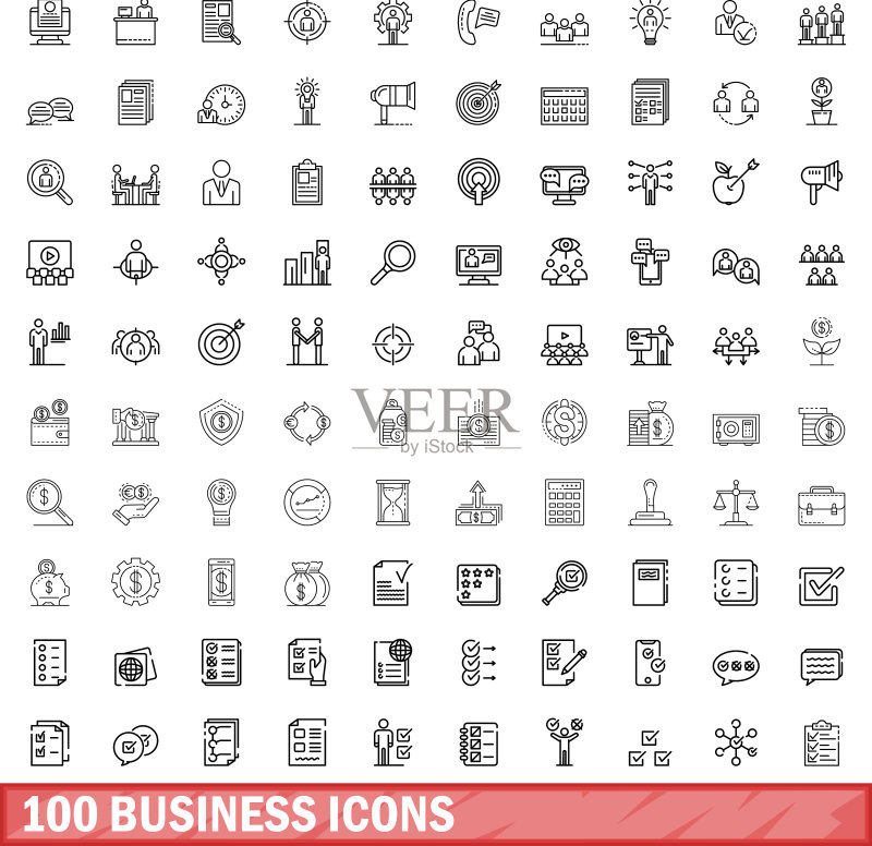 100个商业图标设置大纲风格图标素材