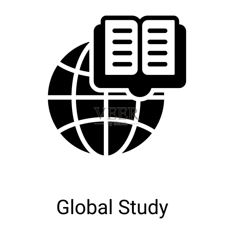 全球学习字形图标,白色背景图标素材
