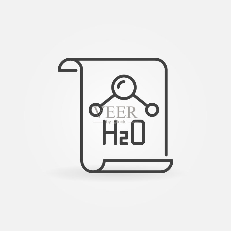 带有H2O文本的文档细线样式矢量图标图标素材