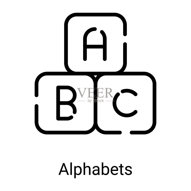白色背景上的ABC字母积木线性图标图标素材