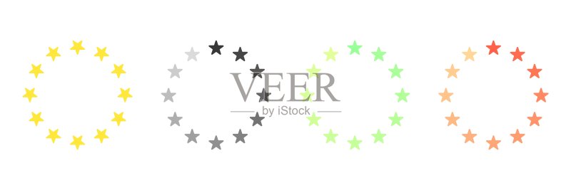 圆形星级评级。美国或欧洲圆形星星标志,金色装饰图标,用于banner现代设计或评论,装饰边框框架奖章元素标志矢量素材图标素材