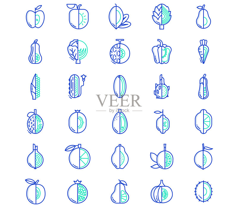 水果和蔬菜切片图标集图标素材
