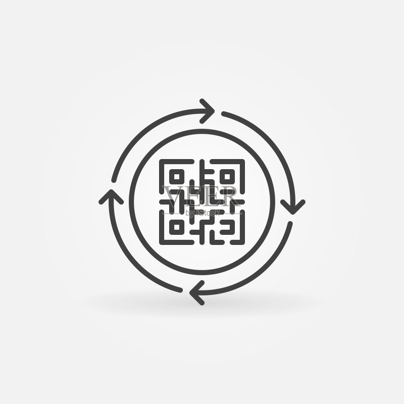 带圆形箭头轮廓的二维码矢量概念图标图标素材