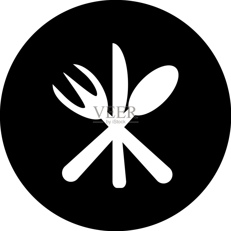 黑白标志餐勺和叉子图标素材