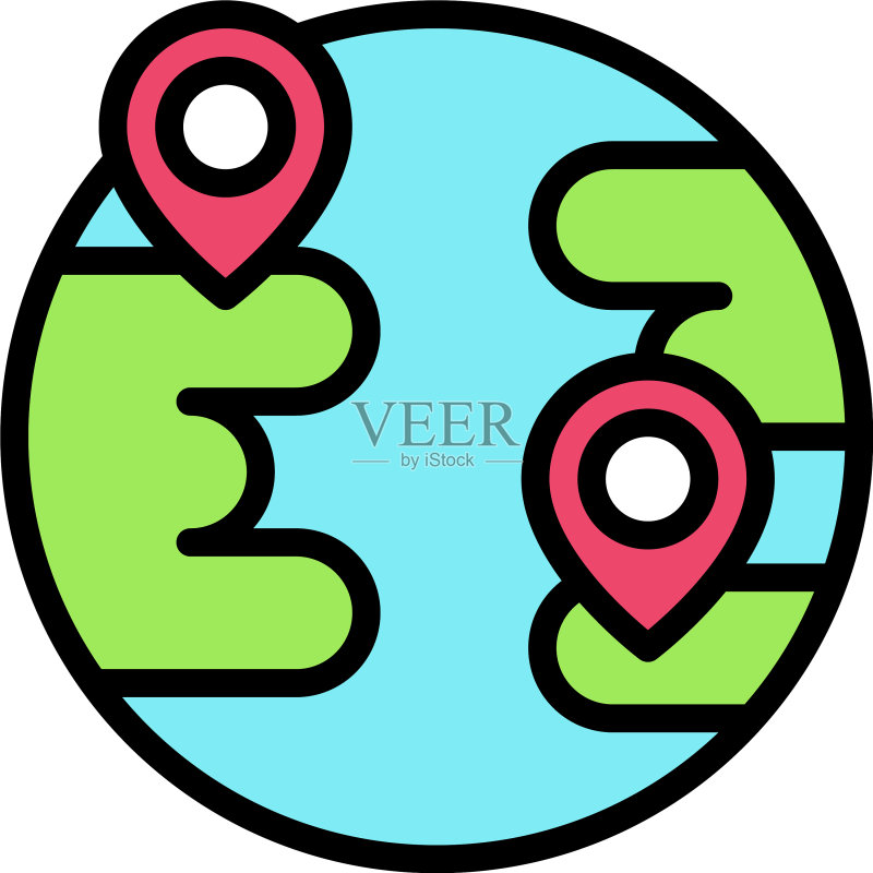 地球图标位置地图和导航上的两个图钉图标素材
