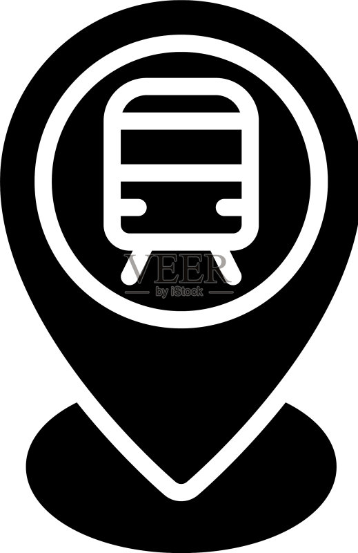 带有火车图标的位置地图和导航图钉图标素材