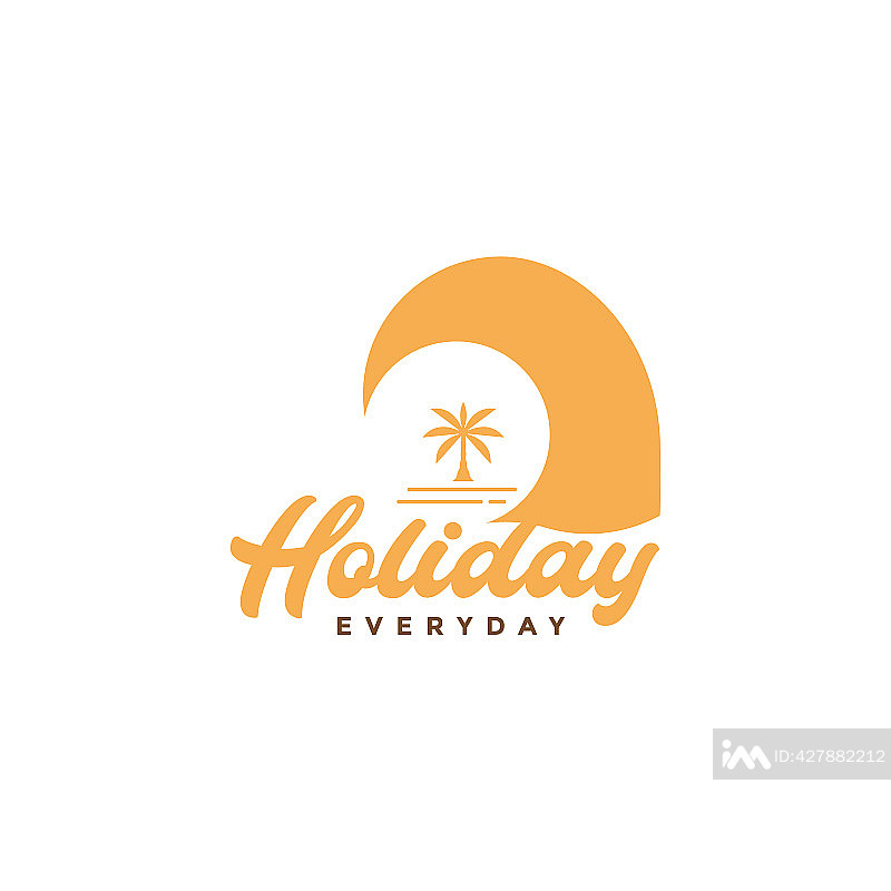 日落海浪椰树Logo设计图标素材
