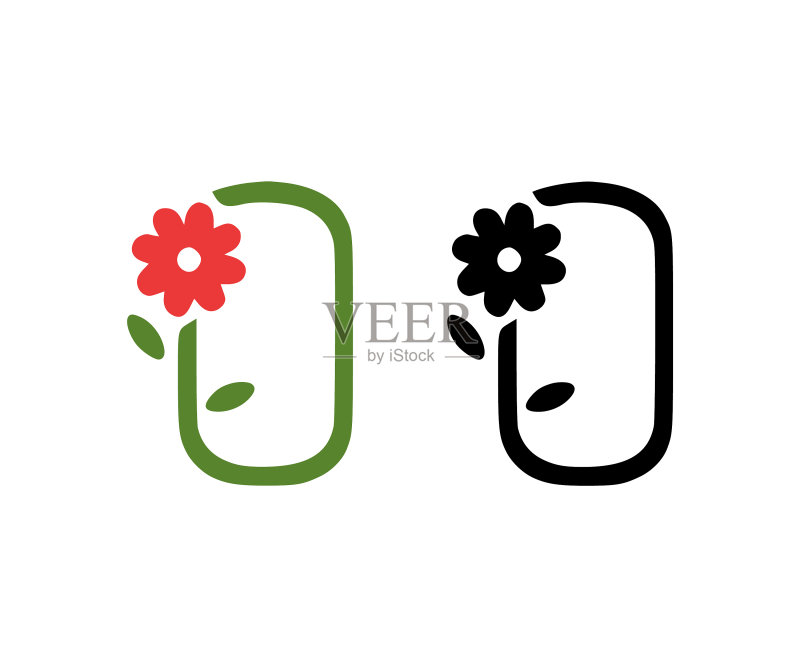 字母O红色花朵涂鸦图标图标素材
