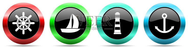 航海矢量图标,彩色海洋网页按钮图标素材