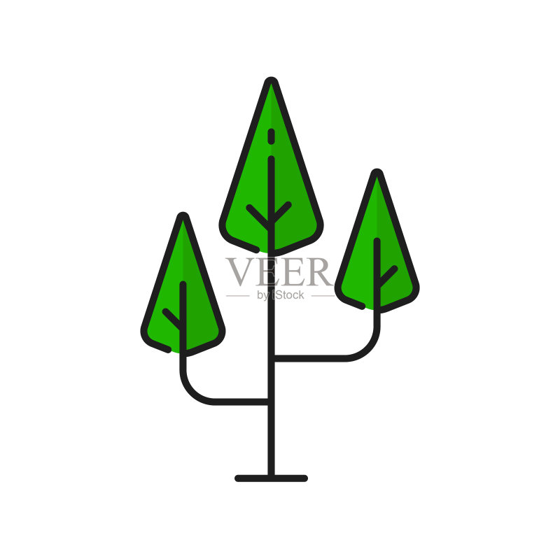 绿色树木线性图标:森林植物与自然图标素材