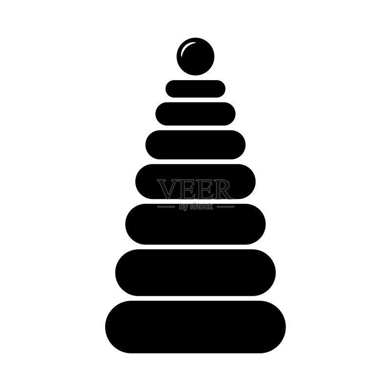 金字塔玩具图标:黑色轮廓,正面视图,矢量扁平图形插图,白色背景上的孤立对象图标素材