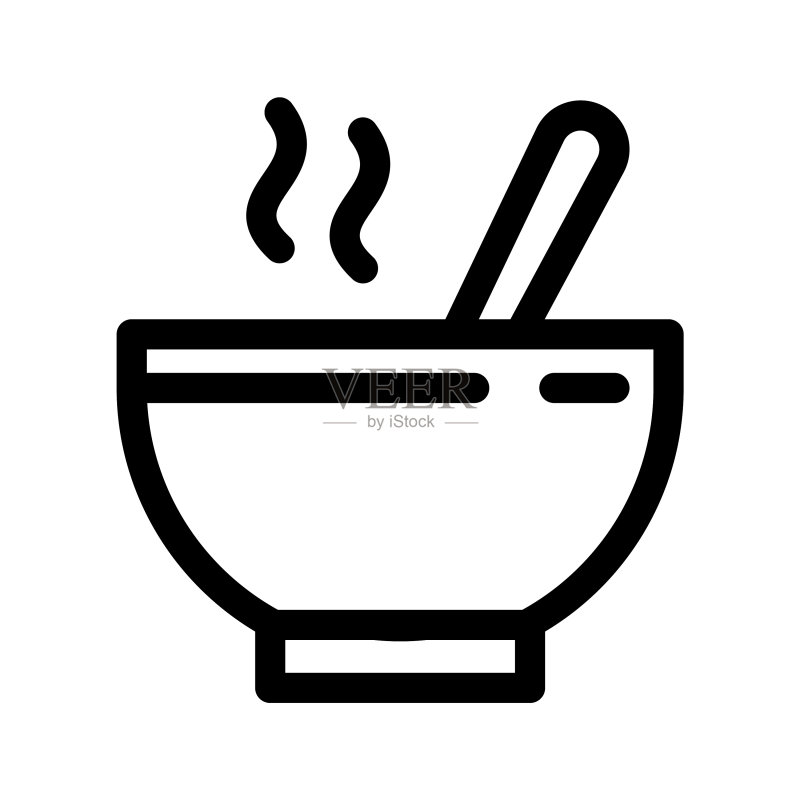 汤羹餐线图标:碗与热食图标素材