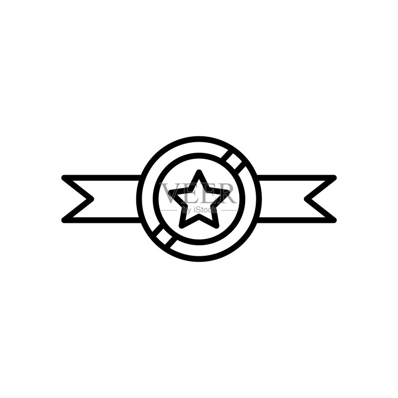 奖牌星星线性图标,冠军胜利者矢量插画图标素材