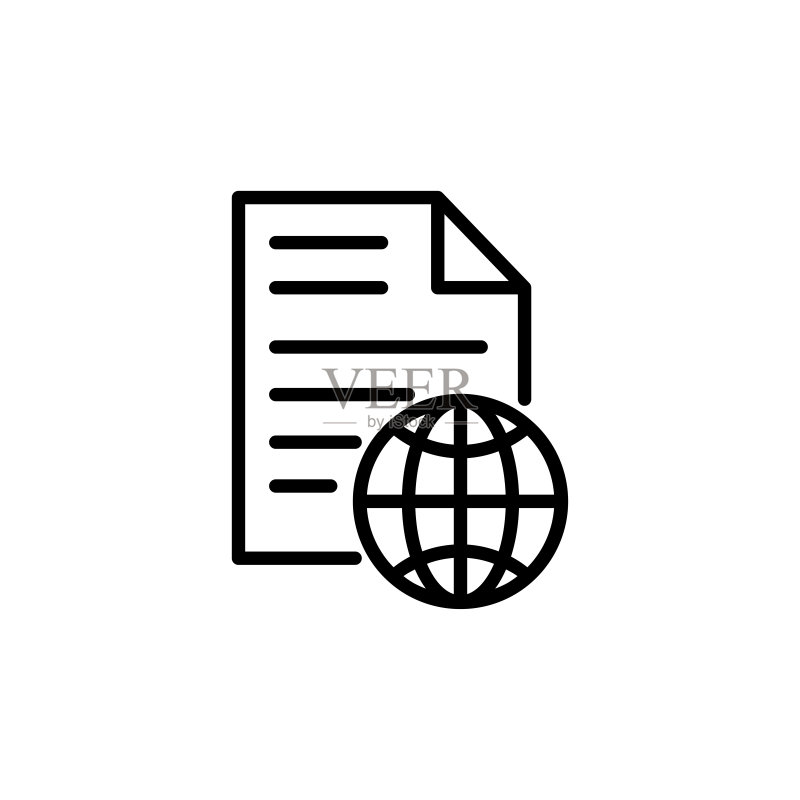 地球和列表图标。在线数据图标。线条风格。设计模板矢量图标素材