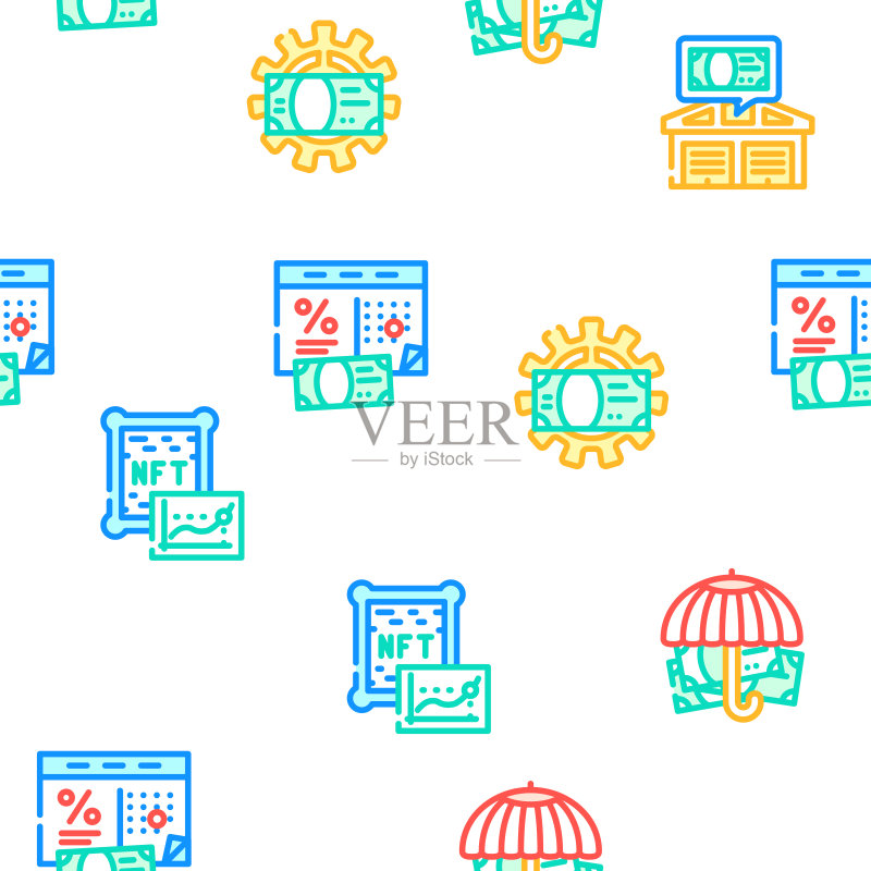 资产管理数字业务矢量无缝图案图标素材