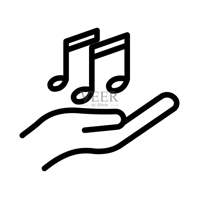 带有音符图案的手绘线条图标。简约插画。移动概念APP线条图标和网页设计。可编辑描边。矢量设计模板图标素材