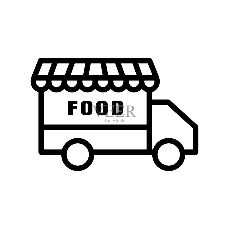 食品配送卡车图标(可编辑笔画,设计模板矢量)图标素材