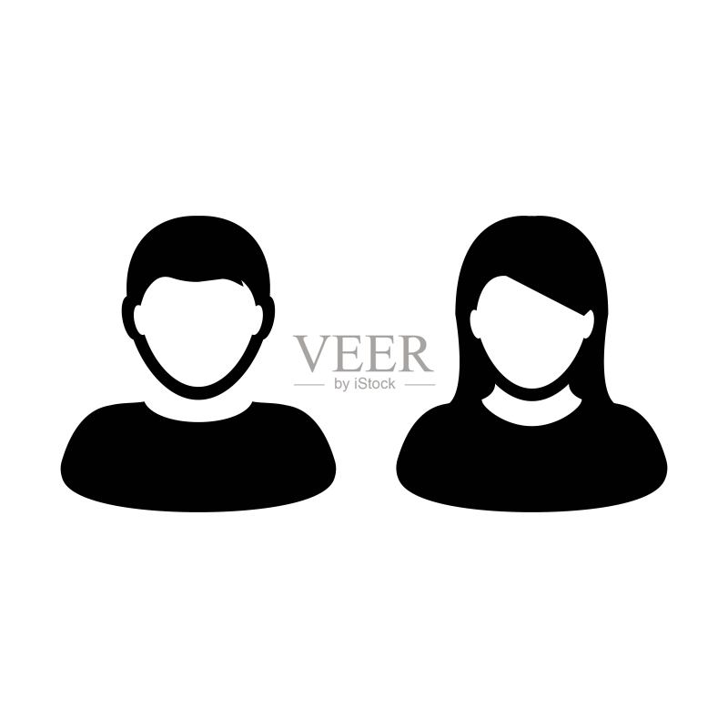 男女用户个人资料头像标志矢量图,扁平彩色符号图标素材