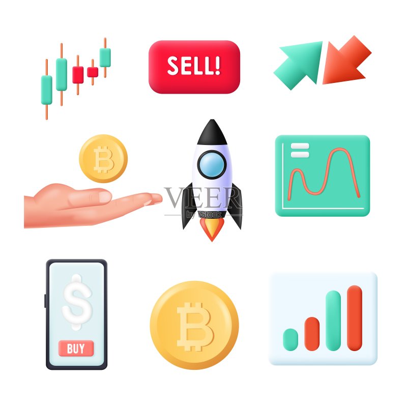 加密货币比特币交易矢量图标集图标素材