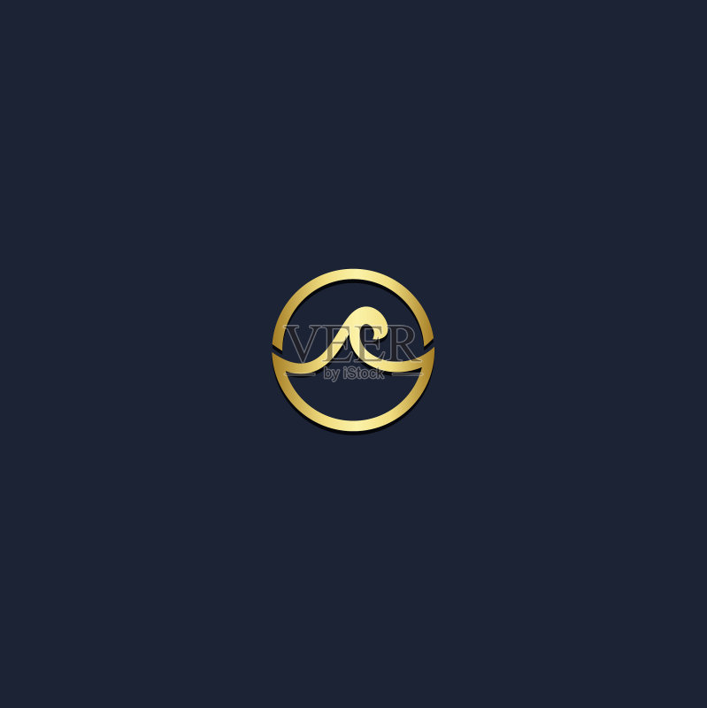 波浪抽象圆形水金色Logo图标素材