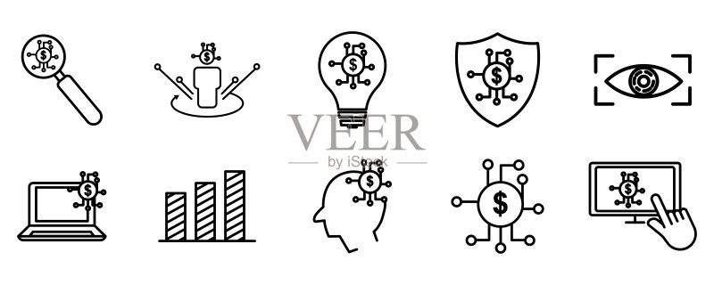 金融科技线性图标插图集图标素材