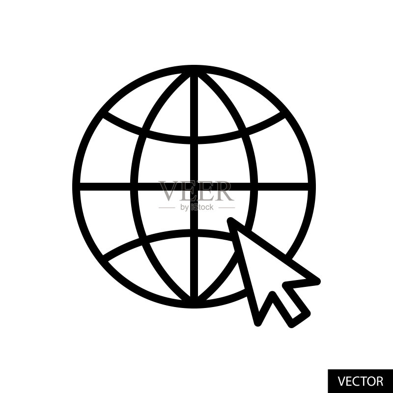 访问网站,带箭头光标的地球图标矢量图图标素材