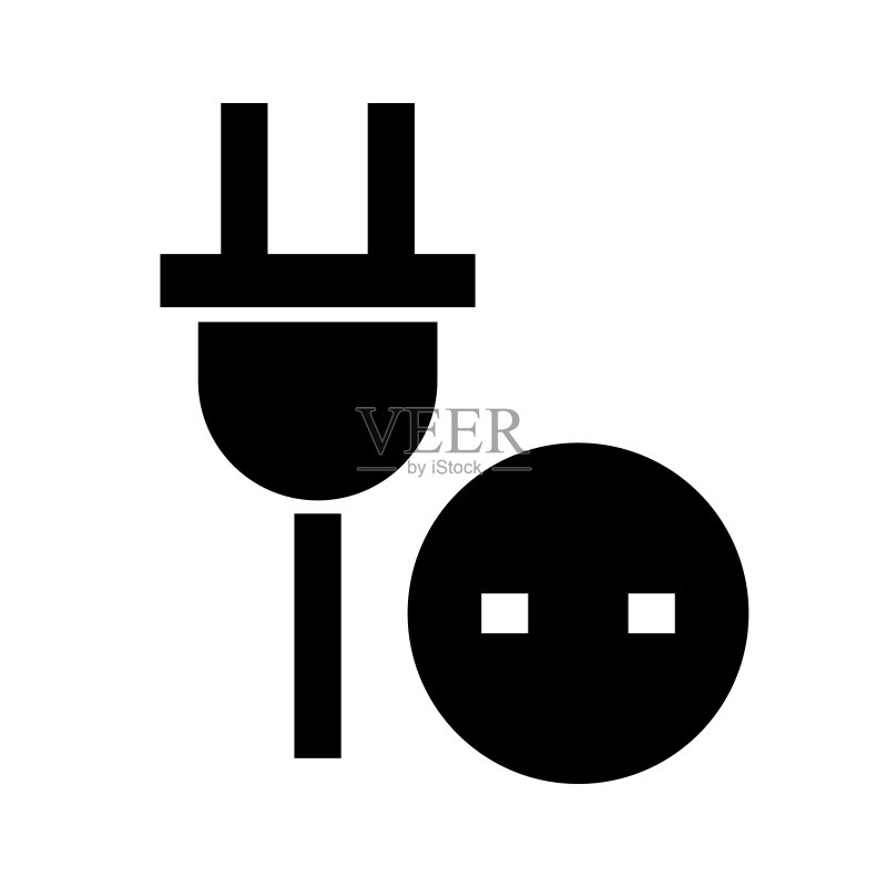 电源插座图标:充电插头和电源插座,矢量图图标素材