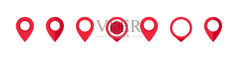 定位图钉标志。红色图钉。定位地图图钉图标。现代地图标记。GPS定位符号。矢量图图标素材